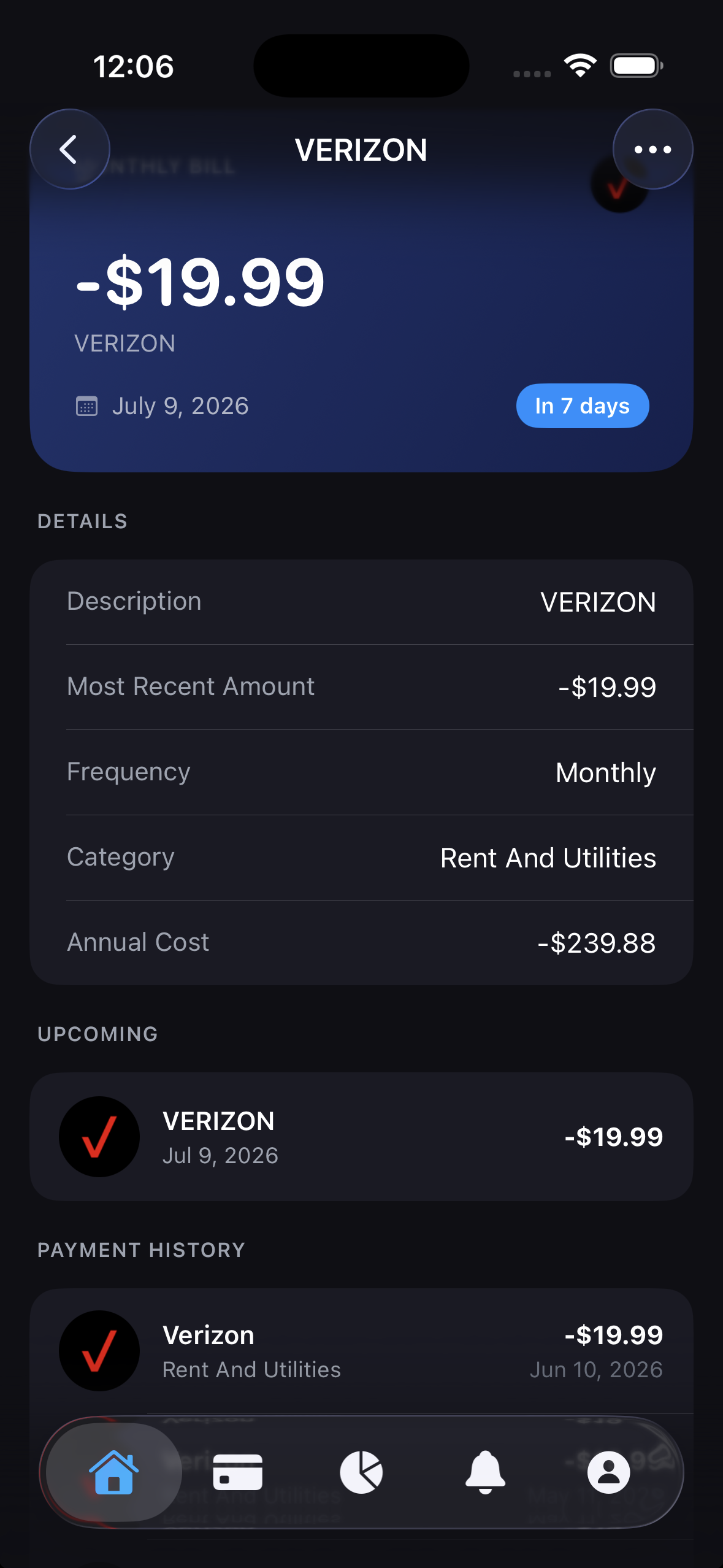 Recurring subscription with history
